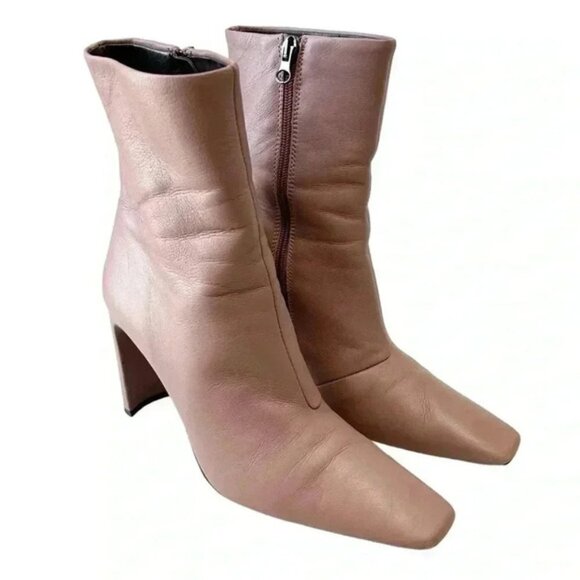 L’Intervalle High Heel Ankle Boots Pink Leather Square Toe Side Zippers 40 9-9.5 - Picture 2 of 16